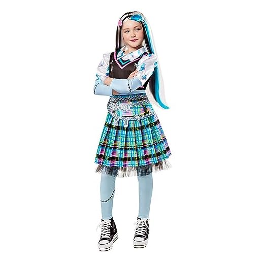 Rubies Frankie Stien Deluxe Kostüm für Mädchen, Kleid, Gamaschen, Gürtel und Clip, offizielles Monster High Kostüm für Karneval, Weihnachten, Geburtstag, Party und Halloween