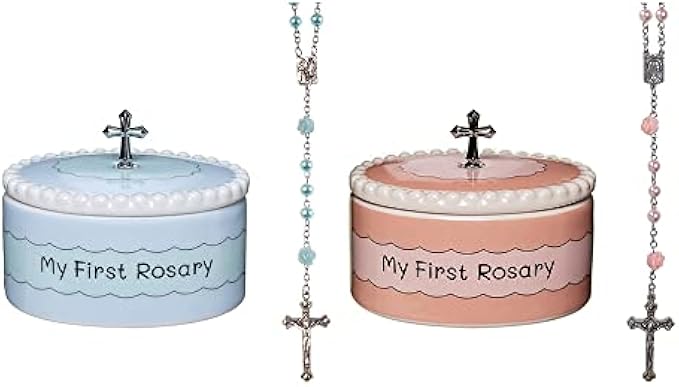 CASCADE GOODS - Set of My First Blue and Pink Rosaries with Matching Keepsake Boxes, Baby Baptism Gifts for Girl and Catholic Baptism Gifts for Boys - Unique Rosary Beads