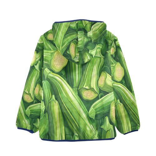 Green Okra Pattern Prints Toddler Fleece Jacket Girl Boys Hooded Fleece Jacket Coat Warm Outwear Zip-up 3-10T2
