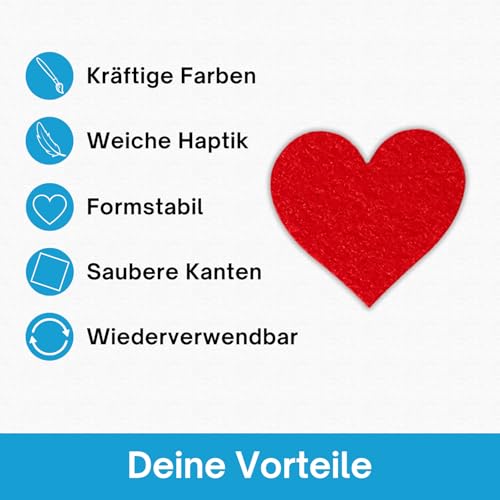 edelkern Filz Herz Deko | rote Filzherzen | rote Streudeko Herzen aus Filz zum Dekorieren und Basteln (DIY) | 80 Stück
