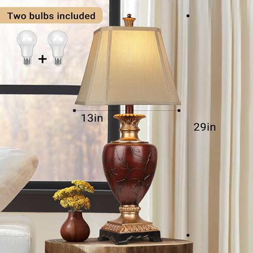 Hamucd HA001 29 Inch Tall Farmhouse Rustic 3-Color Temperature Dimmable Accent Bedside Table Lamps thumb #2