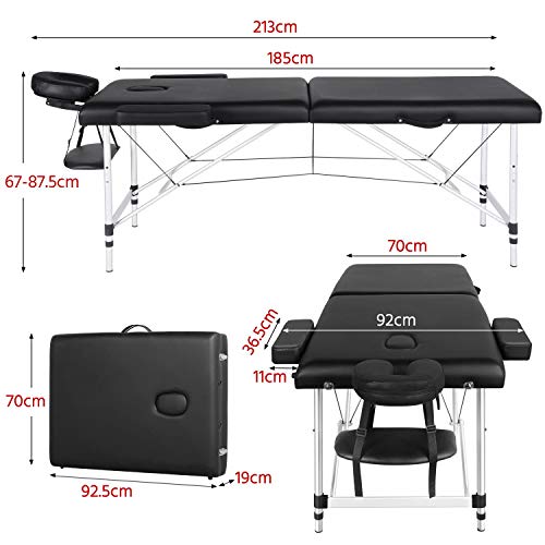Yaheetech Portable Massage Table 84inch Massage Bed Aluminium Height Adjustable Facial Salon Tattoo Bed with Non-Woven Bag, 28 inch Width, Black by Yaheetech - Image 3