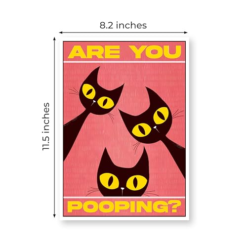 Image of Rekoframes are You Pooping Funny Bathroom Sign, Pink Cat Design Wall Art Poster, 8.2x11.5 Inches