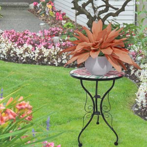 Comfy Hour 22" Metal Red Flower Glass Top Flowerpot Holder Plant Support Stand Decor For Home & Garden, Red, Spring In Garden Colletion #TOP3