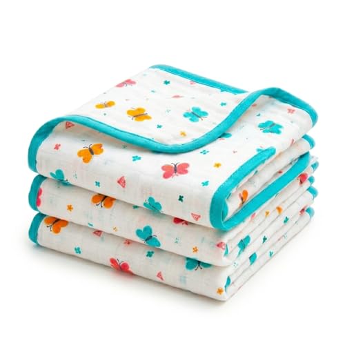 Image of HANUSH 6-Ply Muslin Baby Blanket | 100x100 cm Soft & Breathable Cotton Muslin Blanket for Newborns & Toddlers | Baby Swaddle Blanket | Unisex | Lightweight AC Blanket, Swaddle & Play Mat, Multicolour