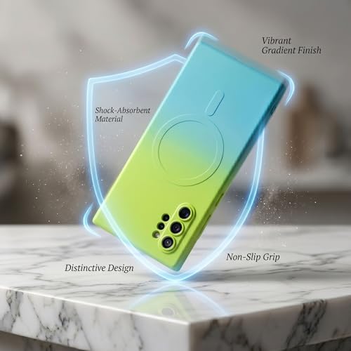 Image of amazon basics Gradient Mag-Safe Case for Samsung Galaxy Note 10 Plus | Soft Silicone Shockproof Cover with Camera Protection | Slim Lightweight Design | Smooth Touch & Durable - Green & Blue