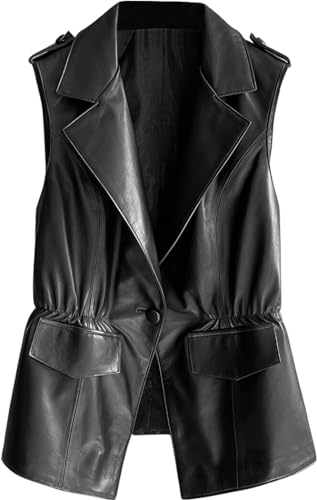 Women’s Genuine Sheepskin Classic Overcoat Fashionable Leather Sleeveless Vest