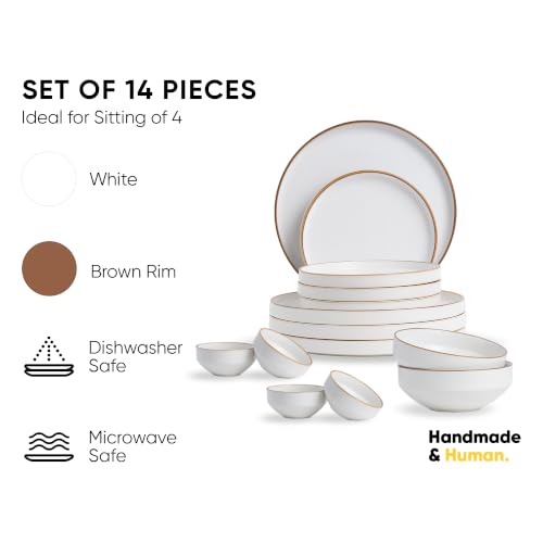 Image of Shay Modern Ceramic Dinner Set, 14 Pcs, White | Crockery Set for Gifting & Dining| Premium Ceramic Dinner Set | Matte Finish (Japandi Dinner Set - White, 14 Piece)