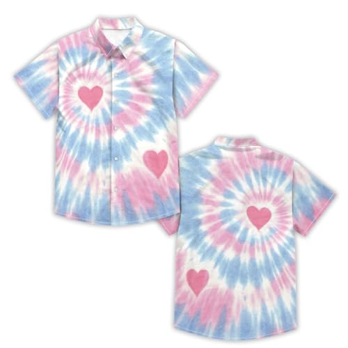 Image of Kids Tie-dye Hawaiian Shirt 80s Button Down Retro Short Sleeve Casual Beach Tropical Funny Party Outfits for Boys