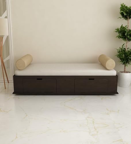 Image of Cyprus Multipurpose Diwan Single Bed with Storage Engineered Wood Single Box Bed Dark Wenge Finish Knock Down