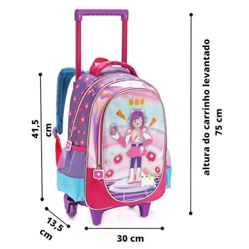 Kit Mochila Com Rodas Lancheira E Estojo Game Pk Feminina
