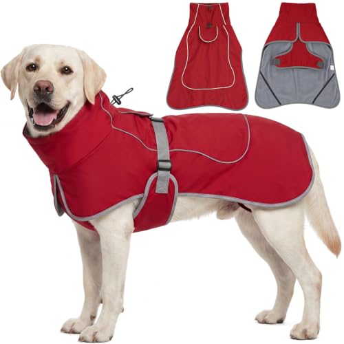 HEYWEAN Hundejacke Wasserdichter Hundemantel Reflektierende Jacke für kaltes Wetter mit weichem Fleecefutter Warmer Mantel für Hund Indoor & Outdoor Camping Wandern