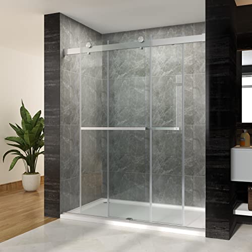 Sunny Shower Door Frameless Sliding Shower Doors 60 In. W X 72 In. H,3/8" Clear Tempered Glass Shower Enclosure With Square Rail,Brushed Nickel Finish #TOP2