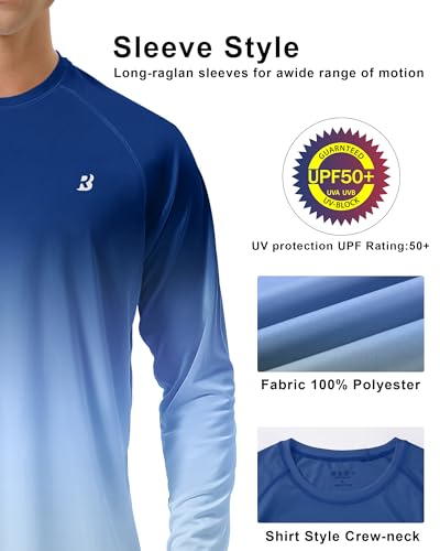 Image of Roadbox Mens UPF 50+ UV Sun Protection Shirts Outdoor Long Sleeve SPF Rash Guard for Fishing Hiking Swimming Running