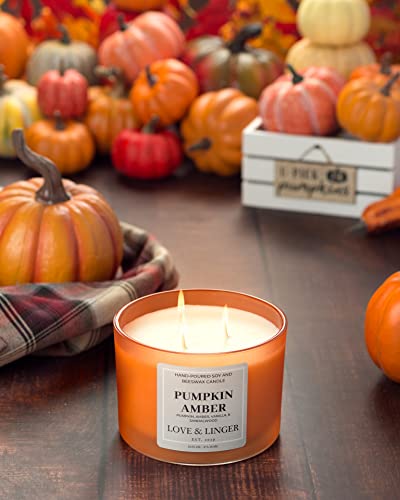 Pumpkin Amber Candle | Fall Candles | Luxury Soy & Beeswax Candles For Home | 16 Oz. Large Jar 3 Wick Candle | Thanksgiving Candle | Fall Scented Candle | Autumn Candles #TOP6
