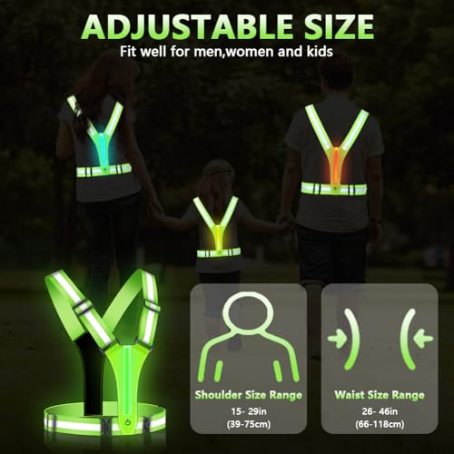 Miniatura 5 de Ainiv Led Chaleco Reflectante, 8 Colores Iluminadas Running Vest Reflectores De Running, Ucs-C Chaleco Reflectante Bicicleta, Ajustables Chaleco De Seguridad Con Cintura Hombros Para Correr Verde