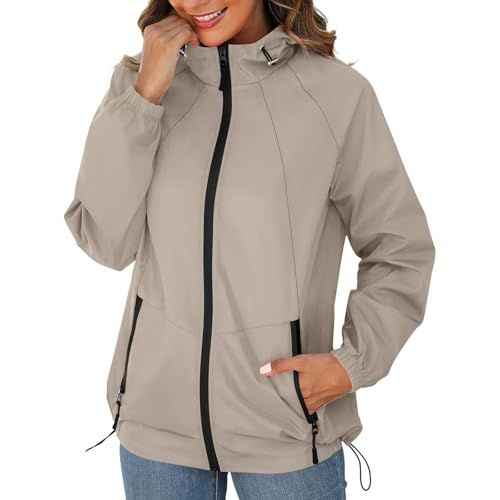 Veste de pluie imperméable et coupe-vent softshell pour femme avec capuche réglable de randonnée