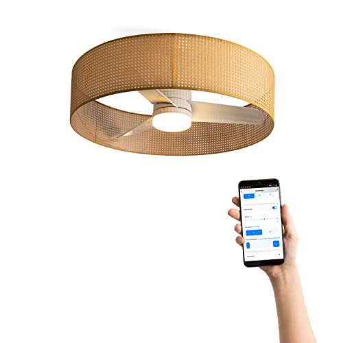 CREATE / WIND BRAID/Ventilador de techo Blanco con Aro de Mimbre/Con Wifi/Motor DC Brushless, 6 velocidades, 40W, Ø90 cm