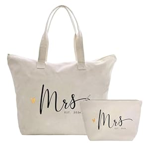 CARAKNOTS Mrs Gifts Mrs Bag Future Mrs. 2024 Wedding Gifts for Bride Bag Bridal Shower Engagement Bachelorette Gifts for Bride to Be Tote Bag Set Cotton Canvas 2 Pcs