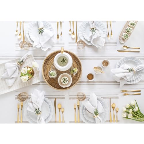 Solino Home Linen Table Runner 90 Inches Long - French Stripe, 100% Pure Linen Natural and White Farmhouse Table Runner 14 x 90 Inch Ideal for Dining, Spring, Summer by Solino Home - Image 3
