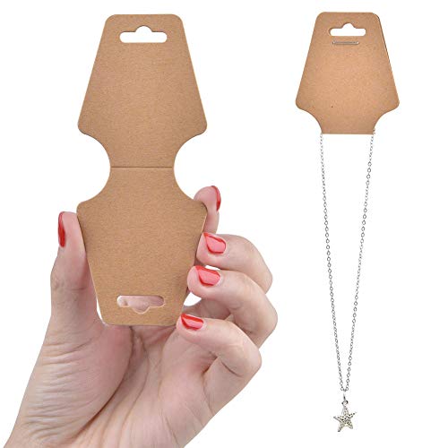 100 Pcs Necklace Display Cards Holders Jewelry Bracelets Earrings Keychain Rings Hairbands Craft Projects Brown Kraft Paper Hang Tags Card 4.9 X 2 Inches #TOP3