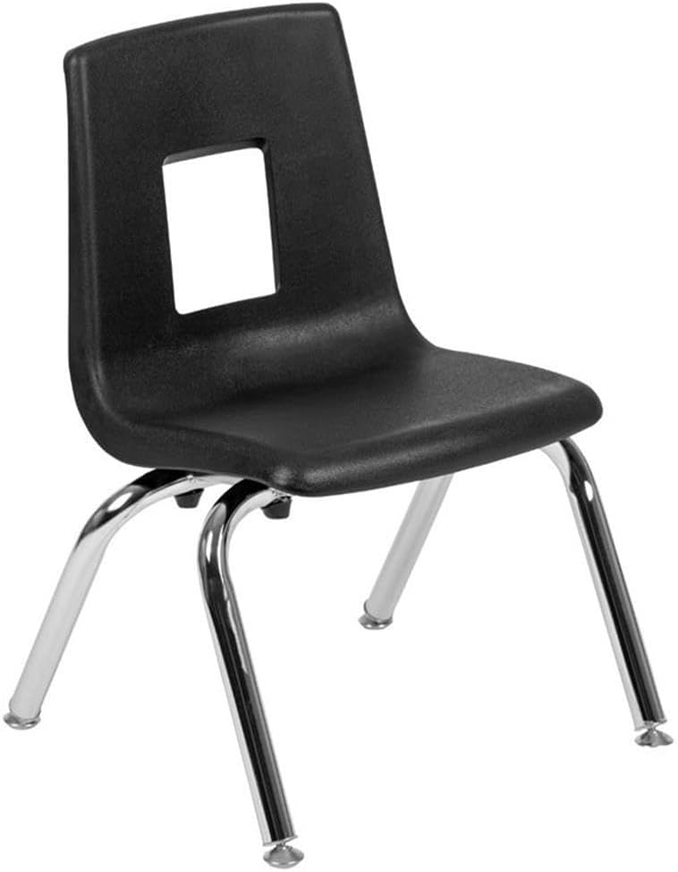 BOWERY HILL Contemporary Student Stack Chair, 22" H x 15" W x 14.5" D, Plastic and Steel, Black Finish, Ergonomic Design, Stackable Up to 12 Chairs, Preschool to Kindergarten Classroom Seating