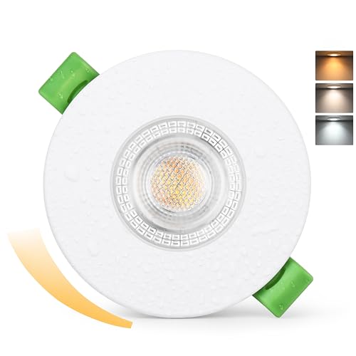 KYOTECH Projecteur LED Encastré 230V Dimmable 60-75mm Forage, Spot LED 7W 770LM Ultra Plat, Spot de Plafond 2700K/4000K/6000K, Luminaire Encastré IP65 pour Salle de Bain Balcon Salon, Blanc 1 Pièce