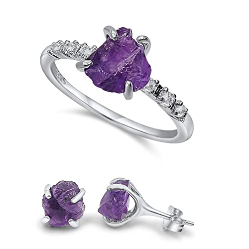 Raw Amethyst Stone stud Earrings and...