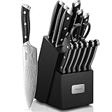 Yabano Set de Cuchillos de Cocina con Bloque, 14 Piezas Cuchillos de Cocina Acero Inoxidable, Set con Bloque de Madera y Afilador Integrado, Mangos Ergonómicos ABS