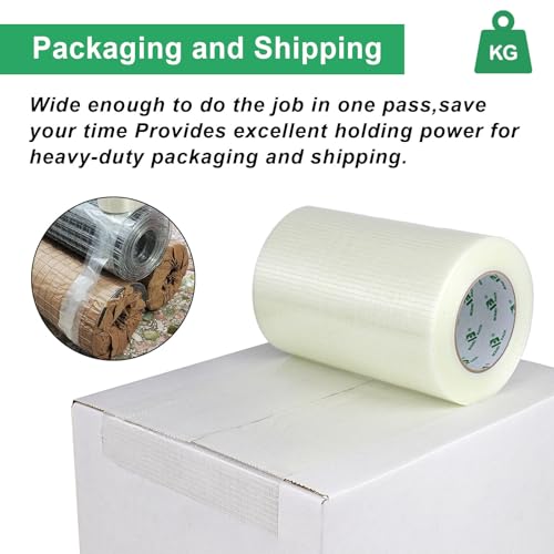 Image of BOMEI PACK Wide Fiber Reinforced Packing Tape 10 inch, Clear Heavy Duty Bi Directional Fiberglass Filament Strapping Tape 10Inch x 55yds 6.7Mil