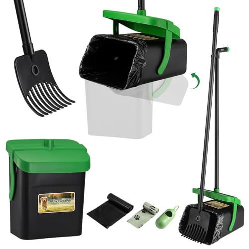 Faankiton Pelle Ramasse Crottes pour Chiens, Pelle à Déjections Canines et Râteau, Pelle a Crotte Portable Kit de Ramasse Crotte et Râteau avec 35 Sacs à...