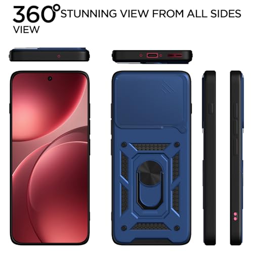 Image of Pikkme Back Cover for Oppo Find X9 5G | 360 Protection Case | Sliding Camera Shield Cover & Ring Holder Stand D10 Tough Armor Bumper Case (Blue)
