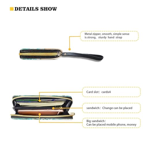 Wanyint Sea Turtle Starfish Beach Women Wallet Purse with Wrist Strap Travel Coin Bag Faux Leather Zipper Closure Clutch Purse Pouch ID Card Holder4