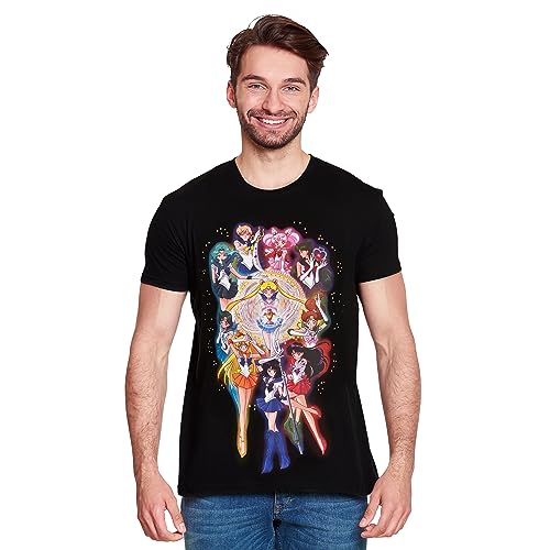 Elbenwald Sailor Moon Camiseta con Motivo de la Crew para los Fans del Anime Hombres Señoras Unisex Algodón Negro - S