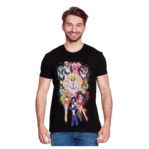 Elbenwald Sailor Moon Camiseta con Motivo de la Crew para los Fans del Anime Hombres Señoras Unisex Algodón Negro - S