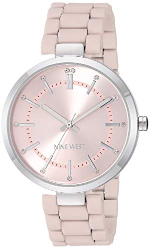 Nine West Women's NW/2303PKPK Crystal Accented Silver-Tone and Pink Rubberized Bracelet Watch