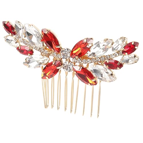 LALADEFIEE 赤いブライダルヘアアクセサリー ラインストーン サイドコーム レディース ヘアピン 装飾ヘアコーム クリップ 結婚式用