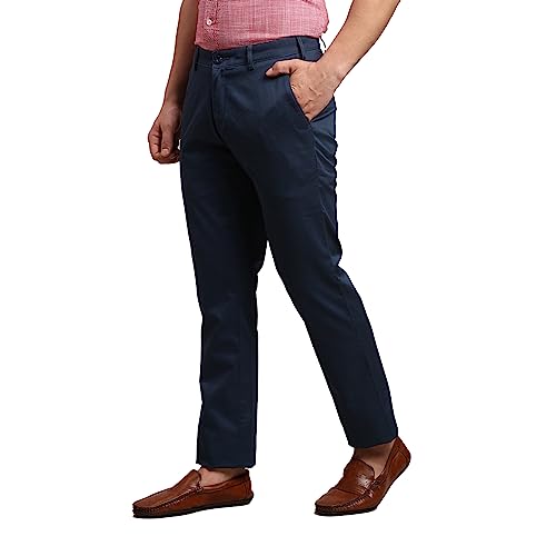 Image of Colorplus Men's Pure Cotton Solid Piece Dyed Pattern Contemporary Fit Flat Front Casual Trouser