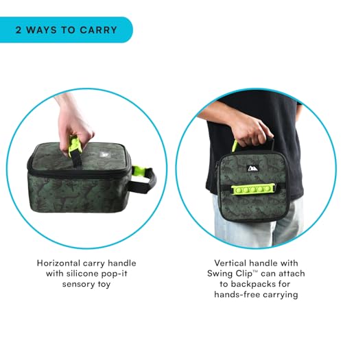 Image of Arctic Zone Kids Lunch Box Combo with Fidget Handle, Dino Skeleton Dye | Kids lunch box with reusable gel ice pack and sandwich container, fidget handle, 2 compartment cooler for school or travel