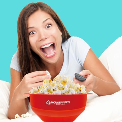 Image of Collapsible Silicone Microwave Hot Air Popcorn Popper Bowl With Lid and Handles - Red
