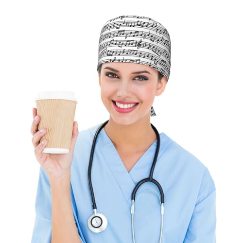 Image of Working Cap Scrub Cap with Sweatband Adjustable Unisex Women Tie Back Hat Nurse Surgical Caps