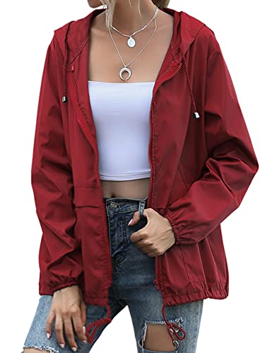 Besshopie Rain Jackets Women Lightweight Waterproof Raincoat Packable Outdoor Hooded Windbreaker Slim Fited Jackets For Women Waterproof Jacket #TOP1