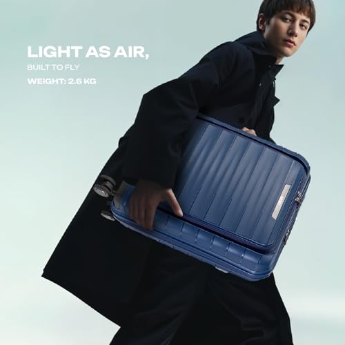 Image of Safari Select Aerolite 55 CM Small Cabin Navy Blue Front Open Hard Shell Double Spinner Trolley /Luggage Bag with TSA Lock, Dual 8 Wheels and Anti-Theft Zipper