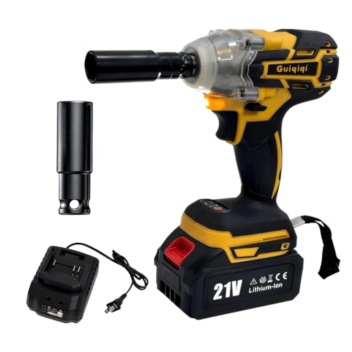 Image of Guiqiqi 21V Cordless Impact Wrench Set with 2 Lithium-Ion Batteries, Sockets, Drill Bits, and Carrying Case, 29-Piece (Basic version with 1 battery)