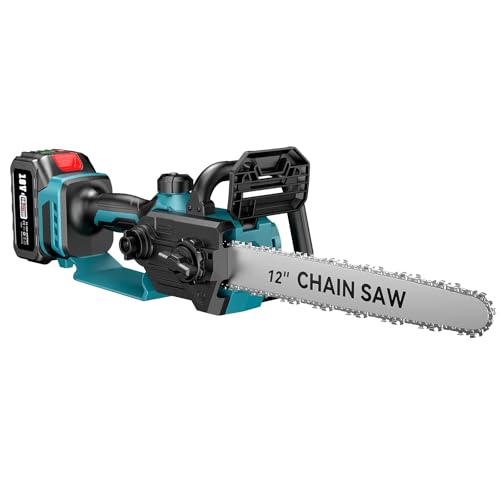 SEESII Akku Kettensäge 12 Zoll, Elektrische Kettensäge mit 5000mAh Akku, Automatischer Kettenschmierung, 1200W Bürstenloser Motor, 30 cm Schwertlänge, Werkzeuglose Kettenspannung