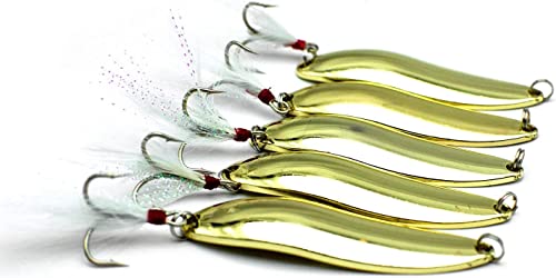 10 Pieces 14G Fishing Lures Spoons Saltwater Treble Feather Hooks Hard Metal Spinner Baits Casting Spoon Gold For Salmon Bass #TOP10