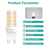 Żarówki LED G9, 5 W, zimna biel 6000 K, 450 lm, odpowiednik halogenu 50 W, AC 220 V-240 V, nieściemnialne, energooszczędna żarówka do dekoracyjnego oświetlenia domu żyrandola, 10 sztuk