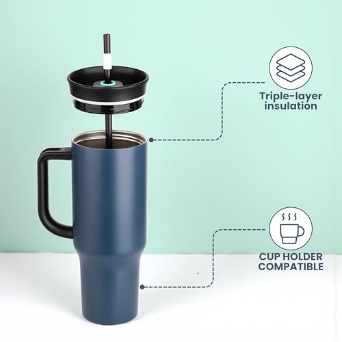 Image of CYNVEXA Tumbler with lid and Straw 1200ML Cup Stainless Steel Vacuum Insulated Tumbler for Water, Iced Tea or Coffee 1.2L Office Gym Travelling (Nevy Blue O)