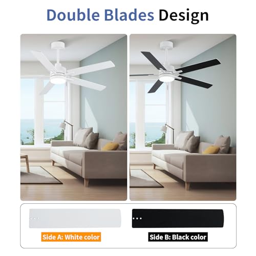 Image of LANMEL 52'' White Ceiling Fans with Lights and Remote, 6 Speed Low Profile Modern Ceiling Fan with Quiet DC Motor for Indoor Outdoor Bedroom Living Room