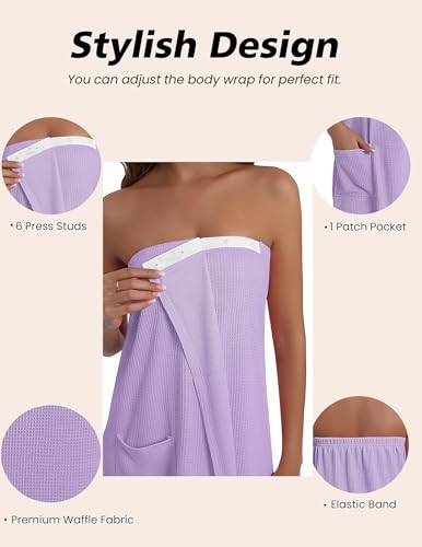 Image of Ekouaer Waffle Robes For Women Bath Wraps Lightweight Knee Length Soft Shower Robe with Pocket S-L